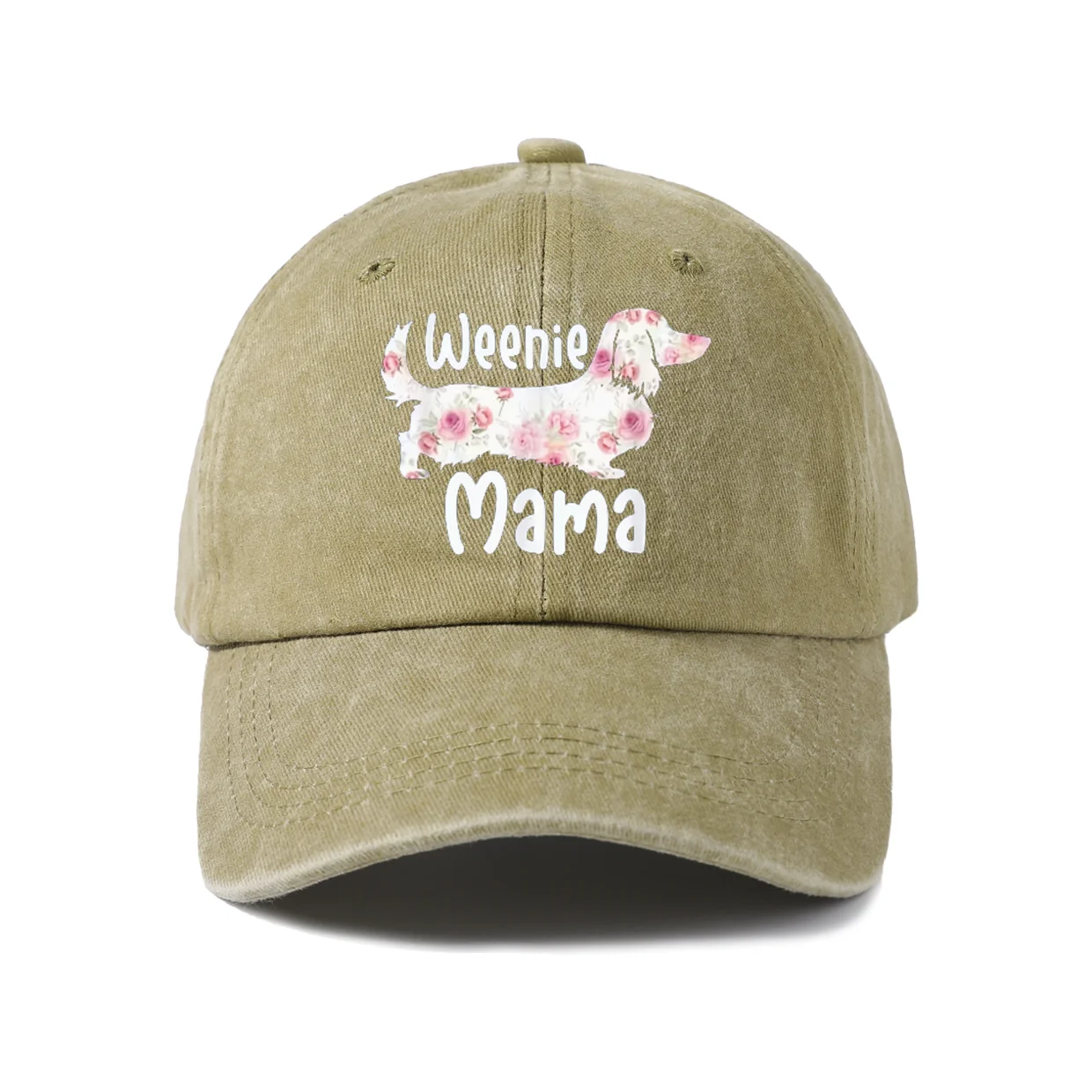 Vintage Washed Weenie Mama Floral Dachshund Graphic Baseball Cap, Adjustable Unisex Dad Hat, Dog Mom Gift