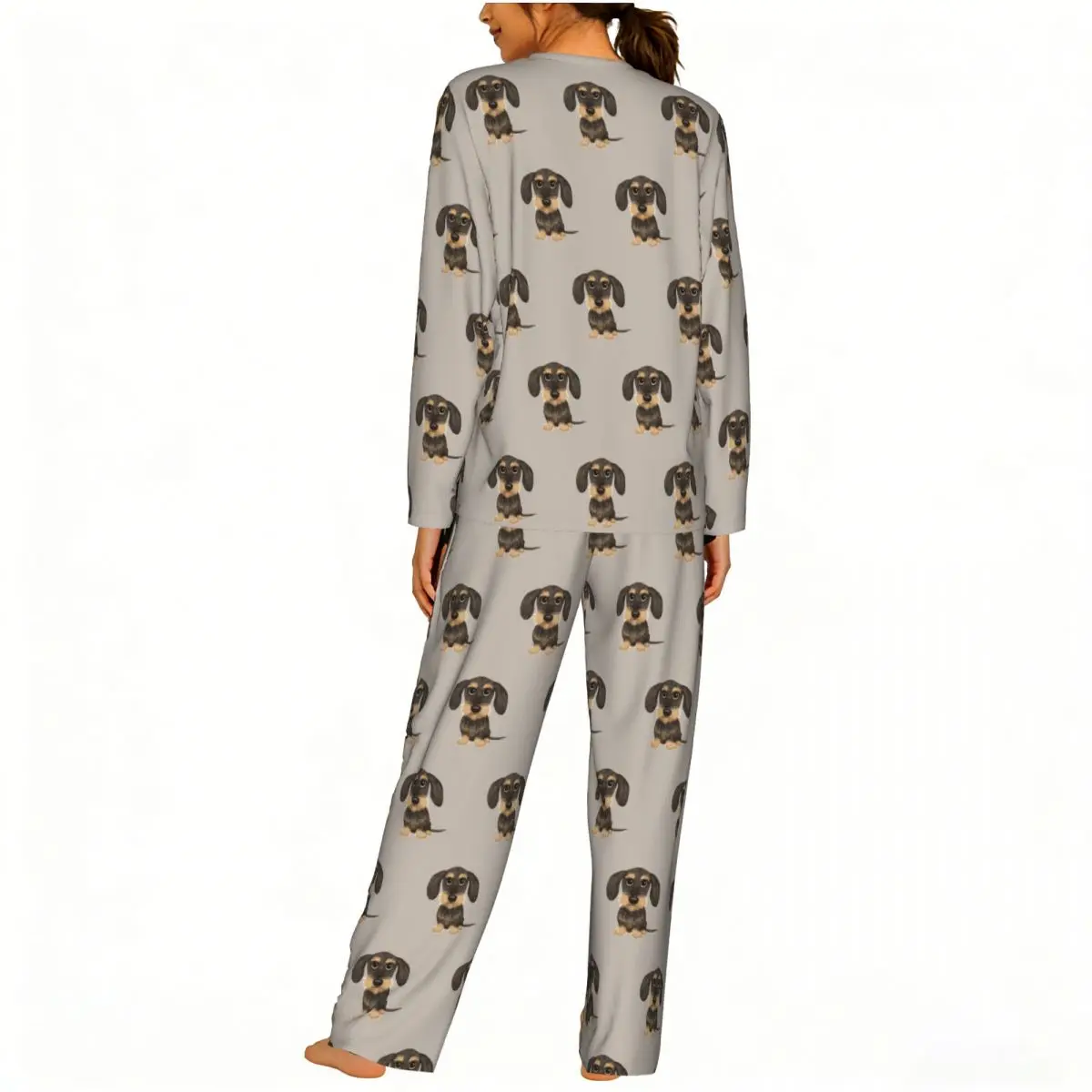 Wirehaired Dachshund Round Neck Long Sleeves Nightdress for Sleeping Sleepshirts Women Soft Pajama Set Long Pants 5