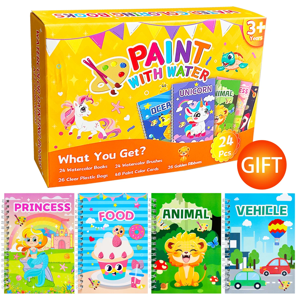 【Trending】Kids' Painting Set - 8 Themes Drawing Cards, 2 Color Palettes & Brush - Multiple Styles for Creativity