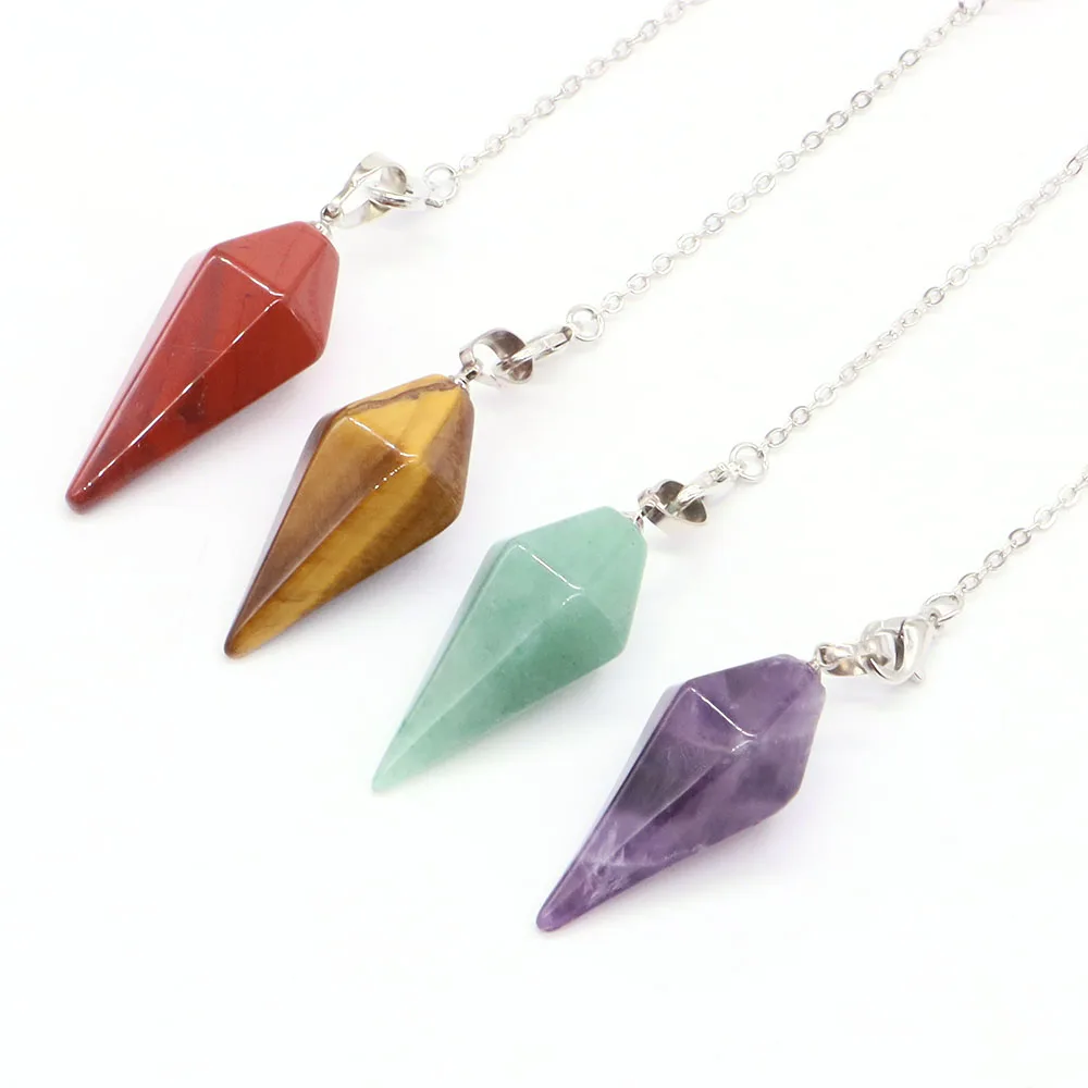 Natural Stones Pendulum For Dowsing Cone Polygon Healing Pointed Crystals Pyramid Pendants Amulet Divination Witchcraft Pendule