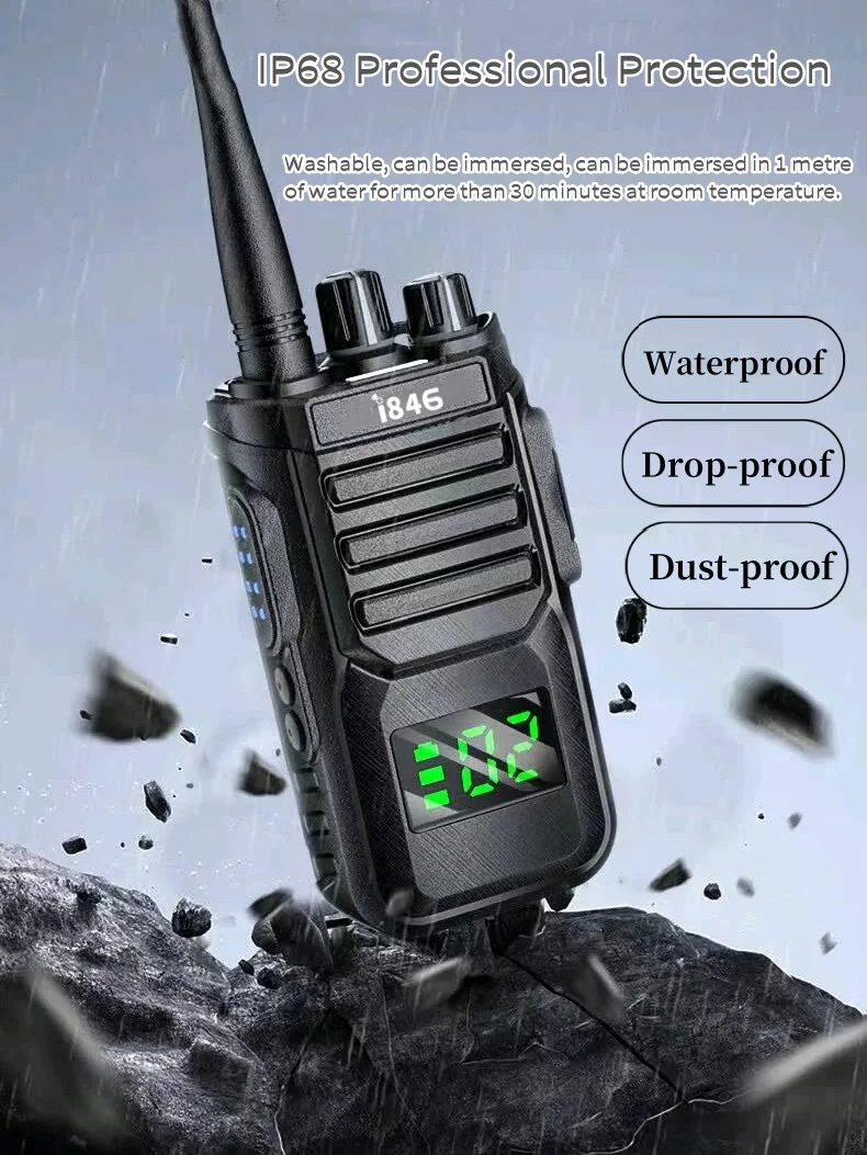 IP68 Waterproof LED Display Two Way Radio Licence Free UHF FRS or PMR Portable High Capacity Battery Walkie Talkies