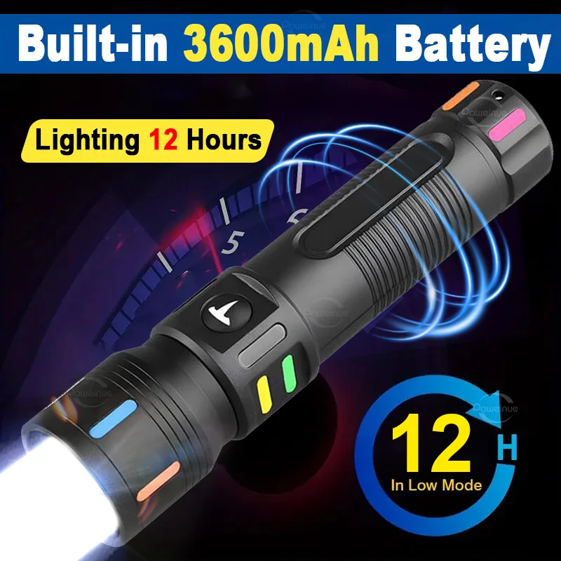 New High Power Led Flashlight Portable Zoom Torch Light USB Rechargeable Flashlights Tactical Lantern Strong Light Fishing Lamp