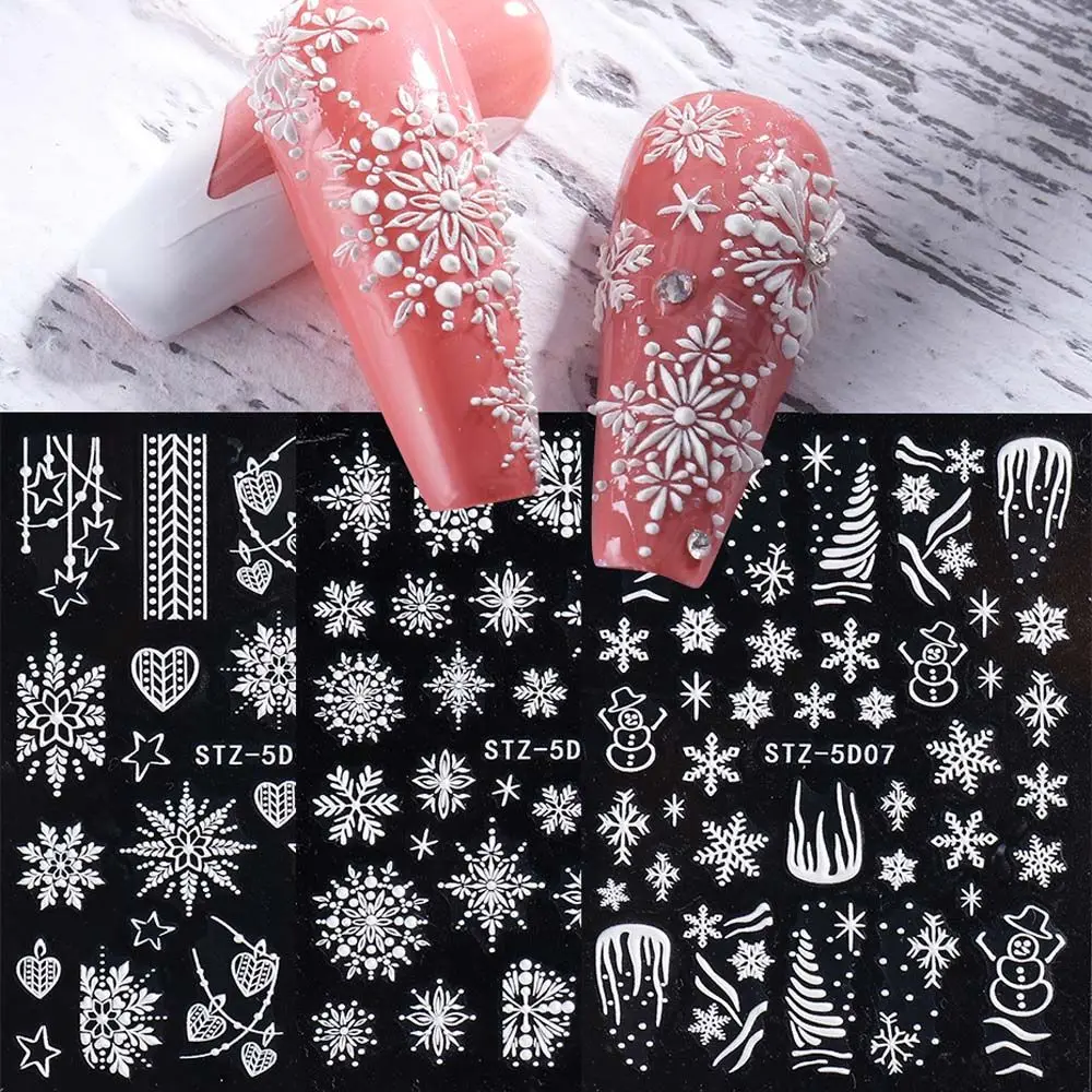 

Relief Embossed Christmas Snowflakes 5D Nail Decals Nail Art Stickers DIY Nail Art Decoration Manicure Design