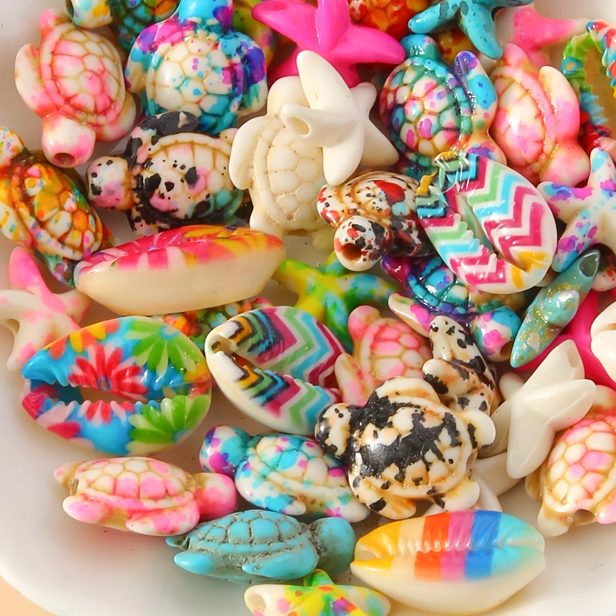 DIY bracelet, necklace, anklet accessories with 25pcs+3 bundles of thread, Ocean series, turtle, starfish, shell, color random image 5