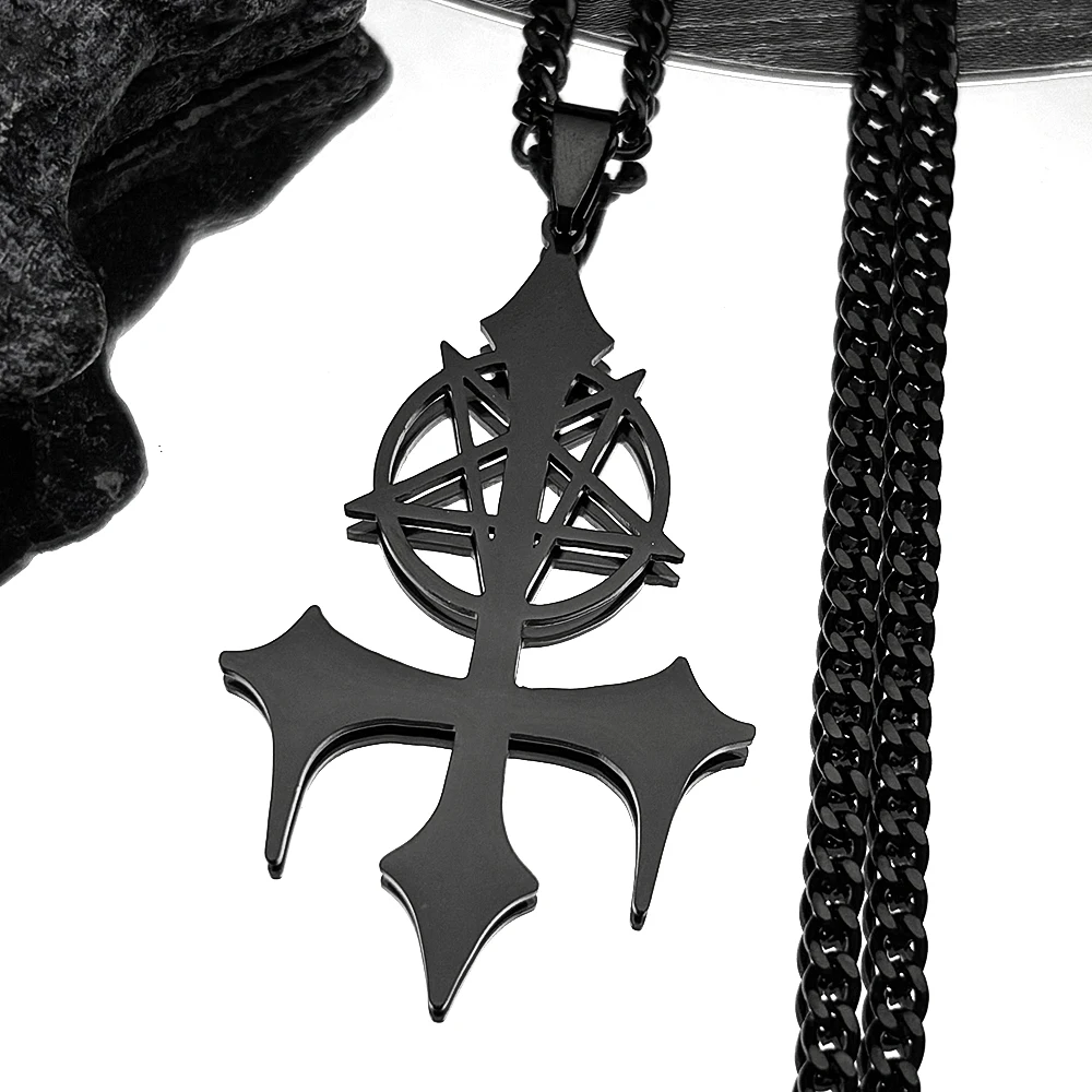 Collar gótico con pentagrama Sigil de Satán para hombre, collar de acero inoxidable negro Y2k, estrella gótica Lucifer, joyería, regalo de Halloween N3002
