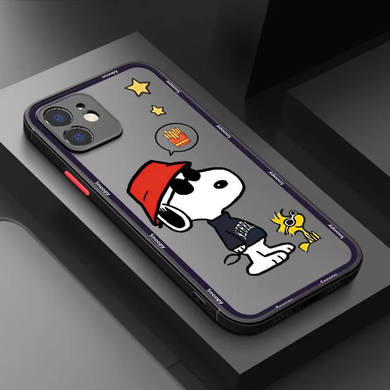 Cartoon S-Snoopys Frosted Translucent Phone Case For Apple iPhone 12 13 Mini 11 14 15 16 Pro Max 7 8 Plus