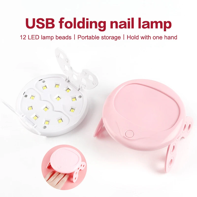 Mini Portable Nail Dryer With 12 LEDs Foldable Nail Art Light UV Phototherapy Machine For Home Salon Manicure Tools