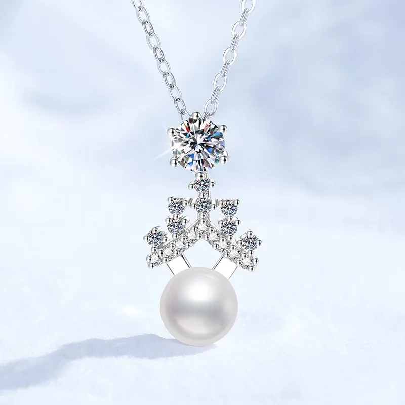 

S925 Sterling Silver Gemstone Necklace Moissanite Necklace Women's Natural Freshwater Pearl Pendant Factory Spot Wholesale