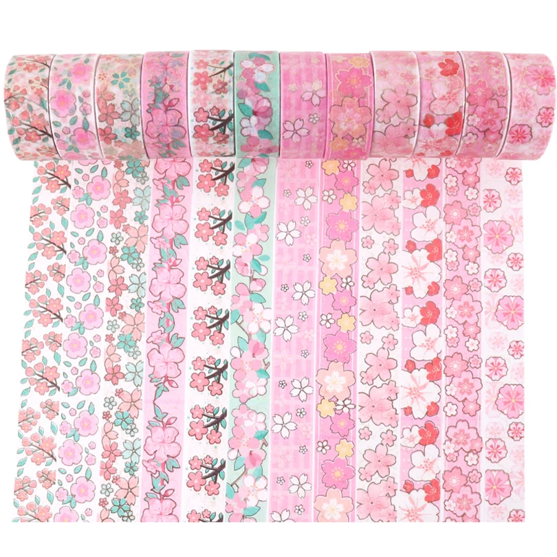 Imagem -04 - Sakura Washi Fita Adesiva Scrapbooking Suprimentos Diário Decorativo Suprimentos Cinta Adesivo Material Escolar 12 Pcs