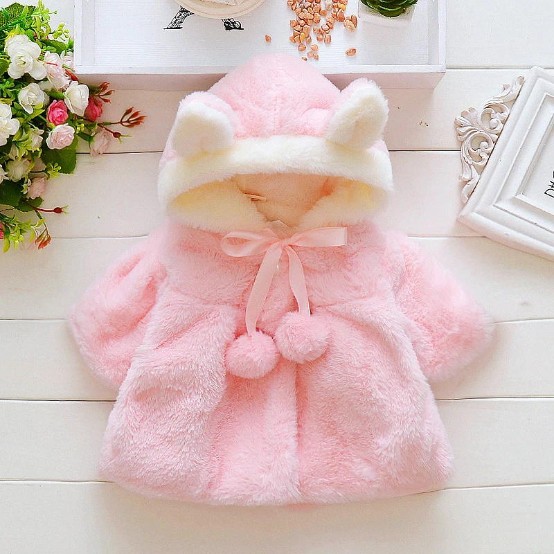 Baby Mädchen Kleidung niedlichen Hasen ohren Plüsch Prinzessin Mädchen Mantel Herbst Winter warme Kapuze Säuglinge Jacke Kinder Weihnachten Outwear