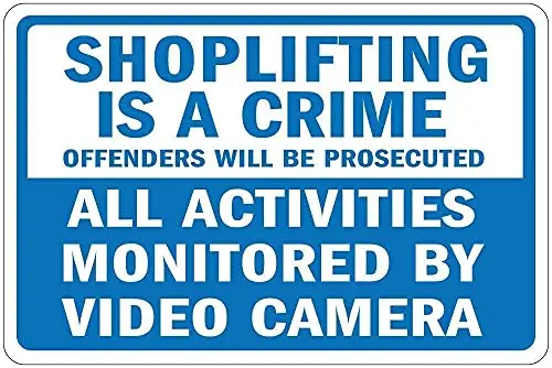 Shoplifting Crime Offenders Prosecuted Monitored Video Camera Wall Poster Tin Sign Vintage BBQ Restaurant Dinner Room Cafe Shop