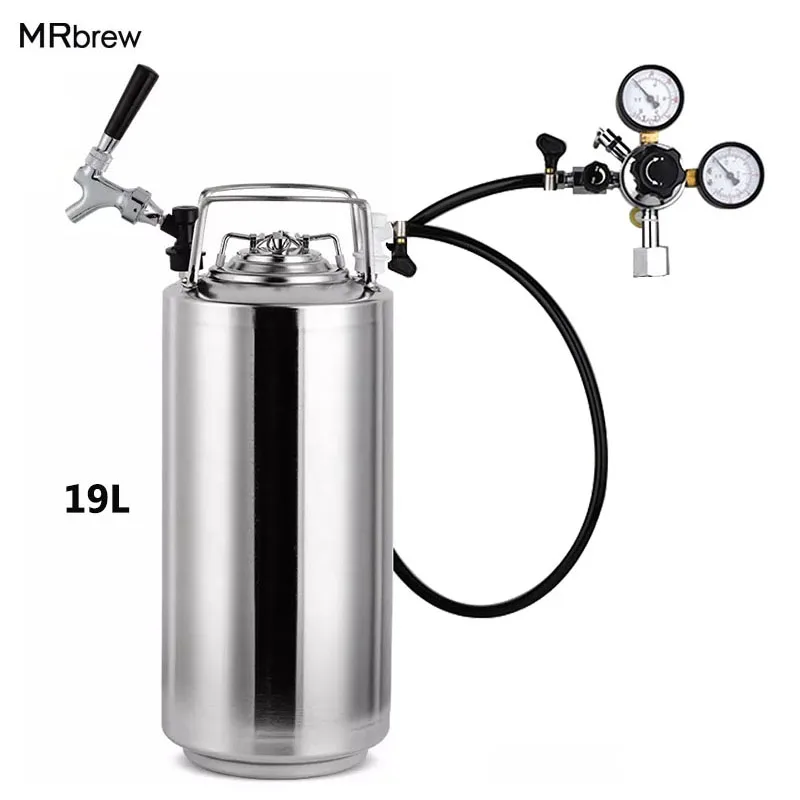 19L Ball Lock Keg & Beer Tap Keg Faucet & Co2 Regulator,Stainless Steel Ball Lock Post Corny Keg Dispenser Kit For Homebrew