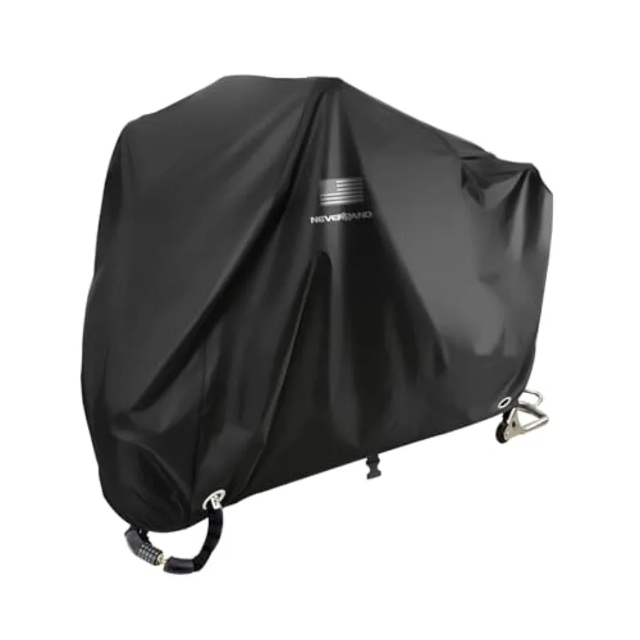

Motorcycle Cover Waterproof Outdoor - Black Heavy Duty Scooter Cover, Motorbike Cover with Refletive Logo, Lock-Hole, Bandage,