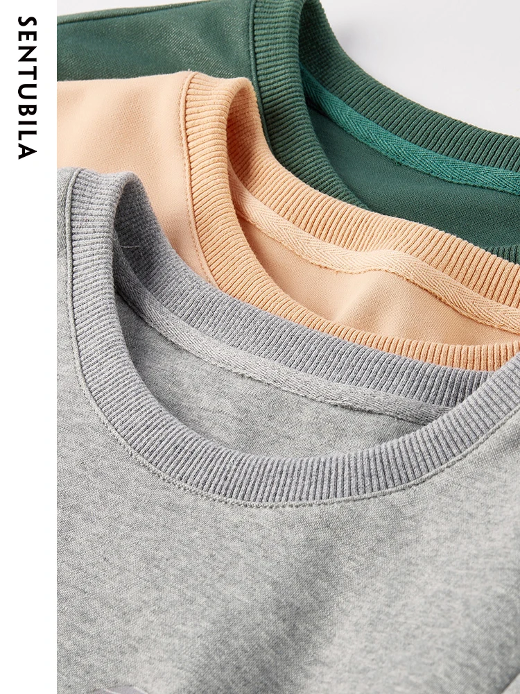 Sentubila Camisolas Casuais para As Mulheres 2023 Primavera Moda Algodão Solto Reta Pullovers O-pescoço Art Print Manga Longa Tops