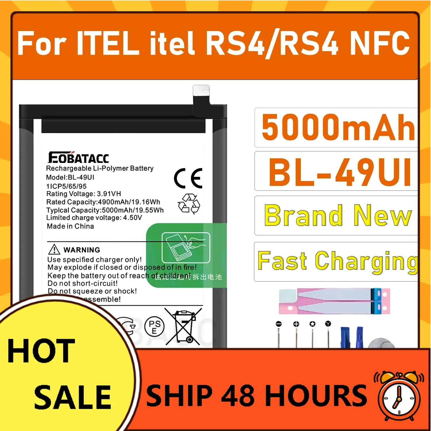

100% new Battery 5000mAh For itel RS4 BL-49UI Battery