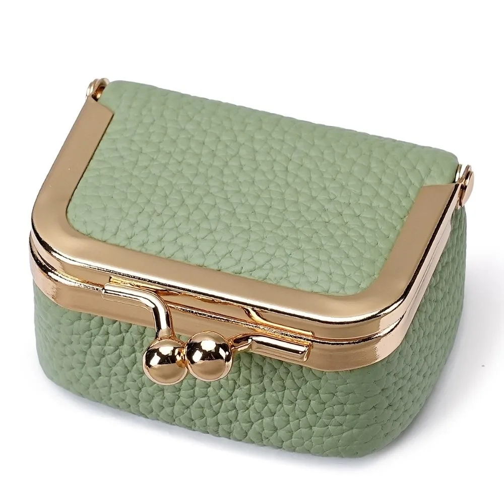 Wallet PU Leather Kiss Lock Coin Purse Solid Color Multifunctional Leather Jewelry Bag Square Mini Small Item Bag Keys Lipsticks