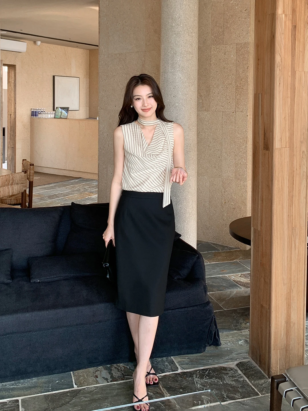 

Maven Lin Classic Straight Cut Skirt Women's Business Commute Asymmetrical Hemline Polyester Blend Comfortable Fit