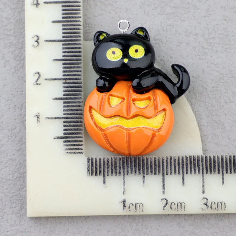10pcs Halloween Charms for Jewelry Making Kawaii Animals Cat Pumpkin Spider Ghost Resin Pendants Flatback DIY Keychain C292 image 5