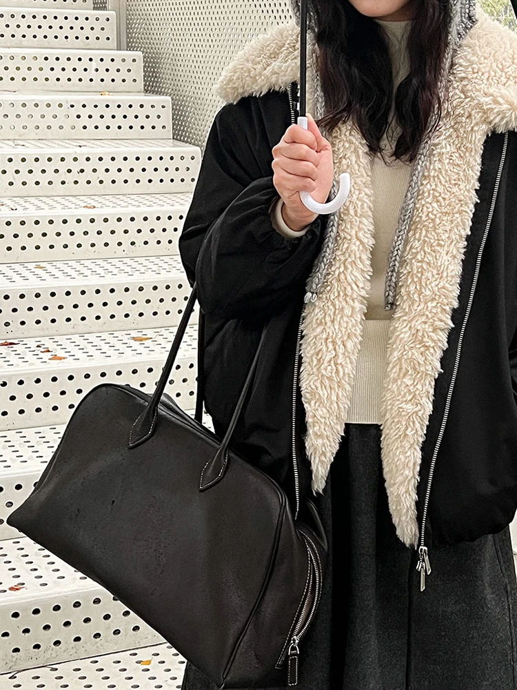 معاطف أنيقة من صوف الضأن والقطن للنساء مع طية صدر السترة وسحاب سترة سميكة ودافئة ملابس خارجية سترة عصرية للسيدات لشتاء 2025 جديد #6