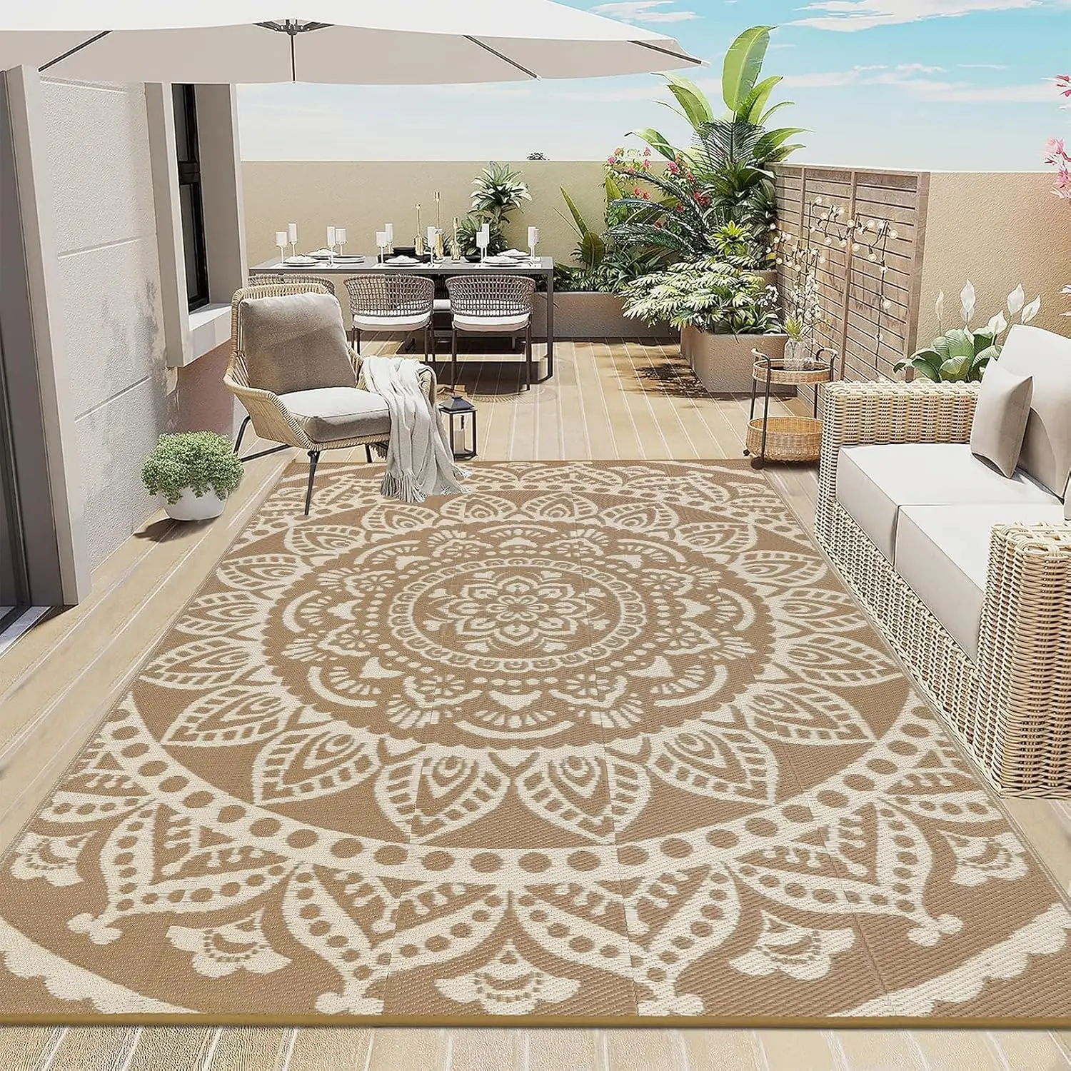 

Waterproof Outdoor Rug 6'x9' Reversible Boho Plastic Straw Patio Deck Camping Rugs, Indoor Outdoor Portable RV Mat Clearance