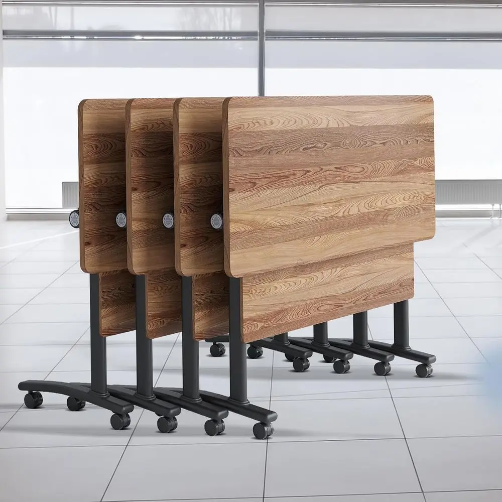 

Регулируемые конференц-столы с верхней полкой, мобильные учебные столы для совещаний и учебных классов (4 шт., отделка под орех, 55,1 дюйма)