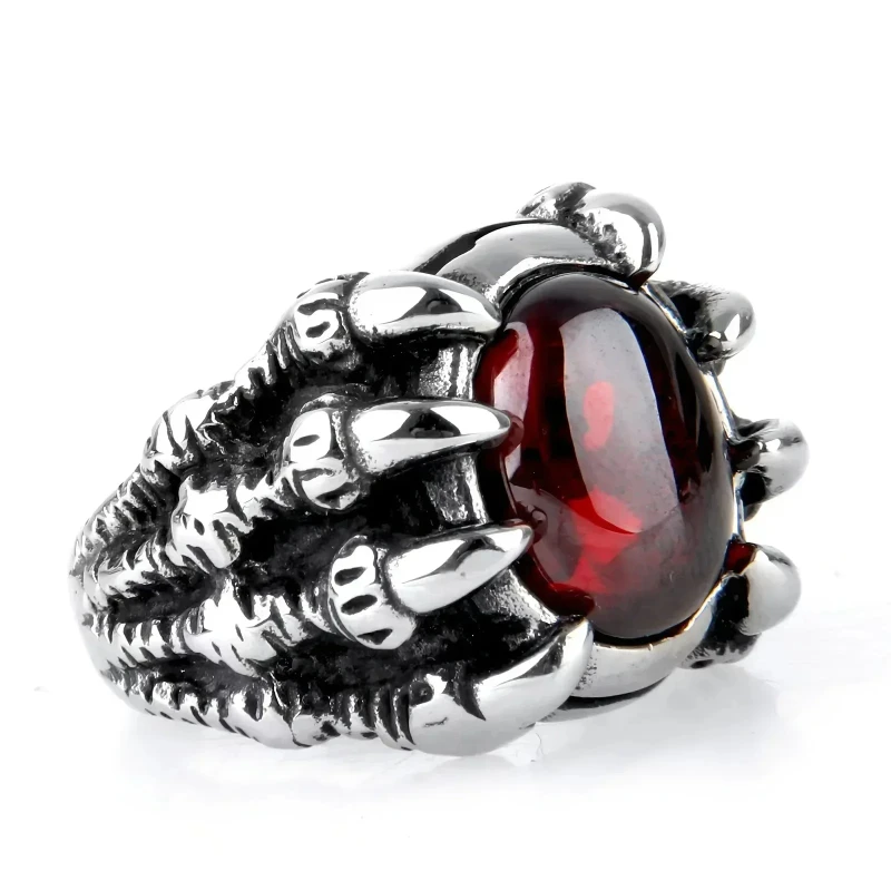 Dragon Claw Vintage Punk Gothic Ruby Men\'s Alloy Casting Ring New Popular Jewelry Manufacturer