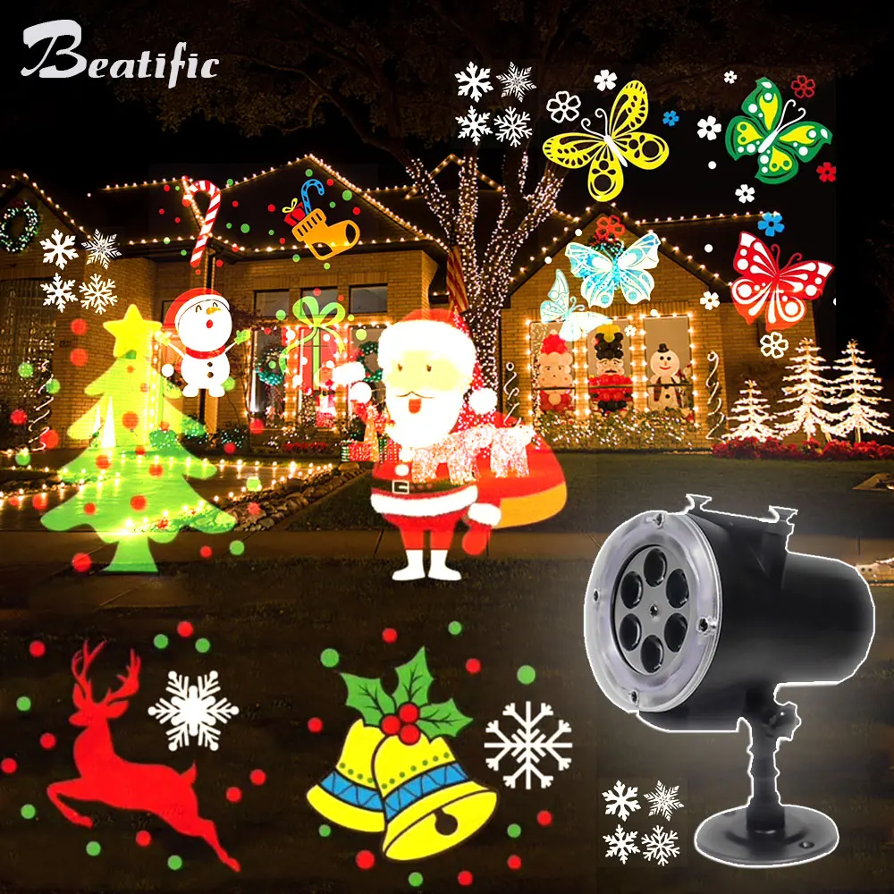 Holiday Led Christmas Lights Outdoor Projector for Country House New Year Decoration Merry Christmas Light HD 12 Film Patterns