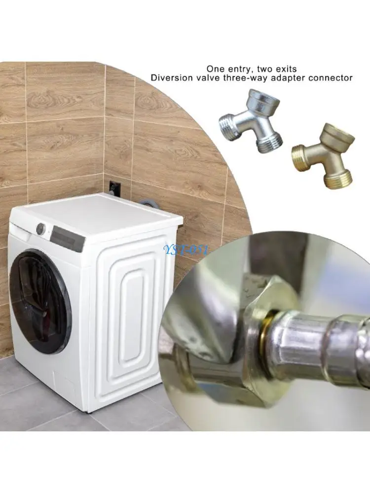 E15A Brass Water Divider Connector 3 Way Garden Hose Adapter Water Splitter For Dishwasher And Water Heater Installation