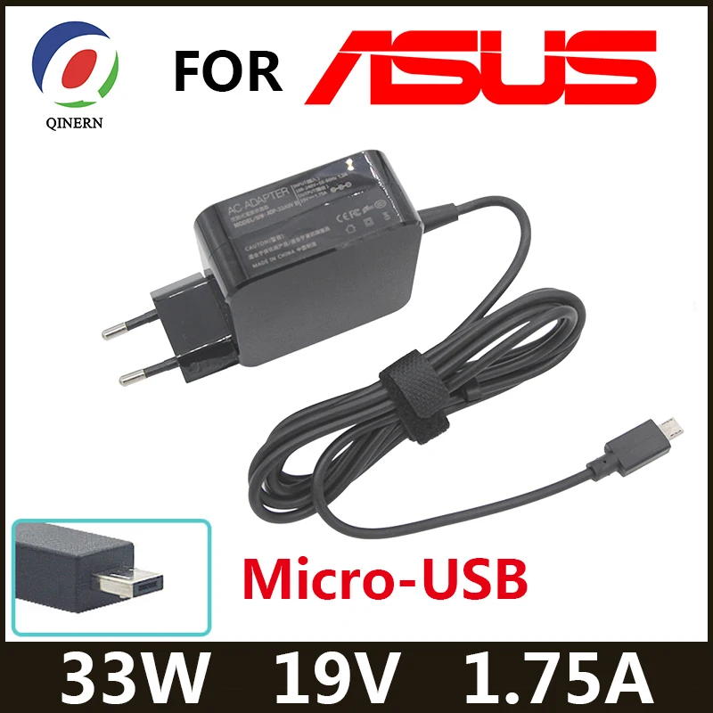 19V 1.75A 33W Micro-USB AC แล็ปท็อปอะแดปเตอร์ชาร์จไฟสําหรับ Asus Eeebook X205 X205T X205TA E202 E202SA E205SA EXA1206UH เน็ตบุ๊ก