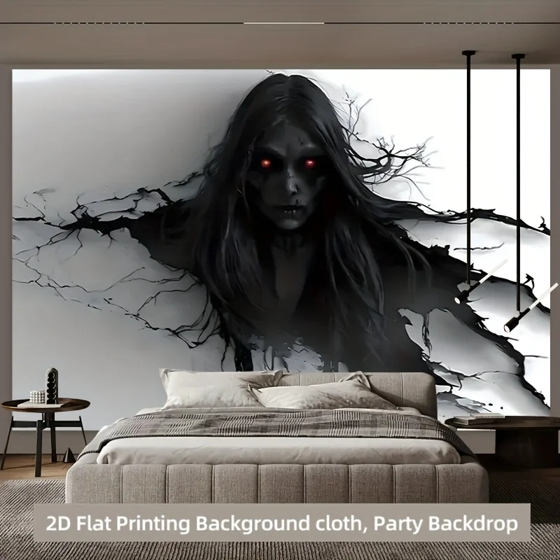 1pc, Black Hair Demon, Polyester Fiber Party Banner, No Power Required, Living Room Bedroom Aesthetic Tapestry, Multi-Purpose Fe