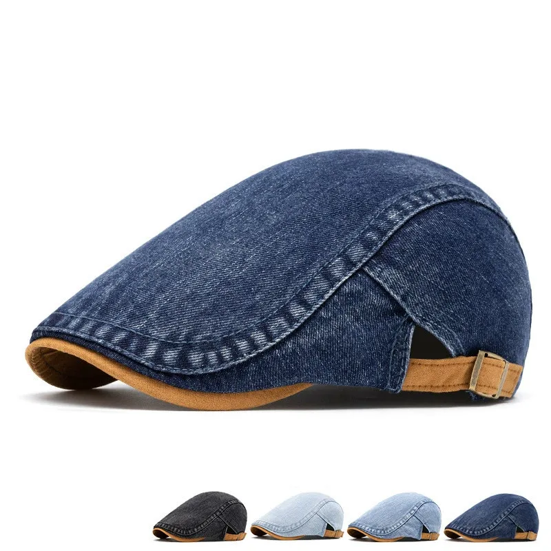 2025 Gorras de vendedor de periódicos sólidas de algodón para las cuatro estaciones, gorra plana con visera para hombre, boina de pintor para mujer, sombreros 18