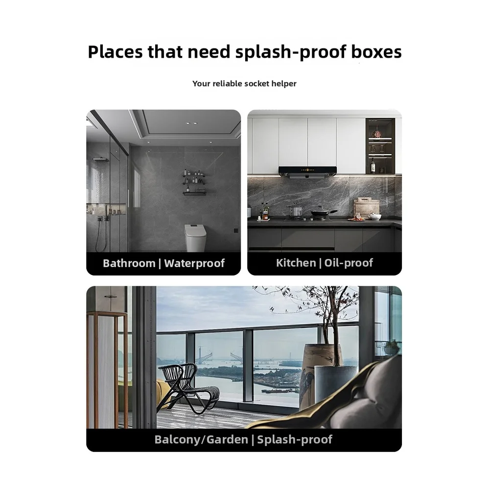 Waterproof Electrical Outlet Cover Box No Drill Sticker Bathroom Kitchen IP24 Protection Transparent PS Material