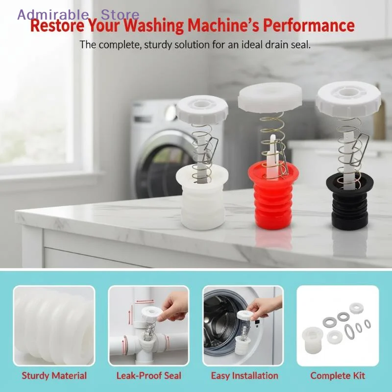 Long Service Life Washing Machine Drain Valve Rubber Packing Set Leak Resistant with Spring Pull Rod for Household Washer Repair