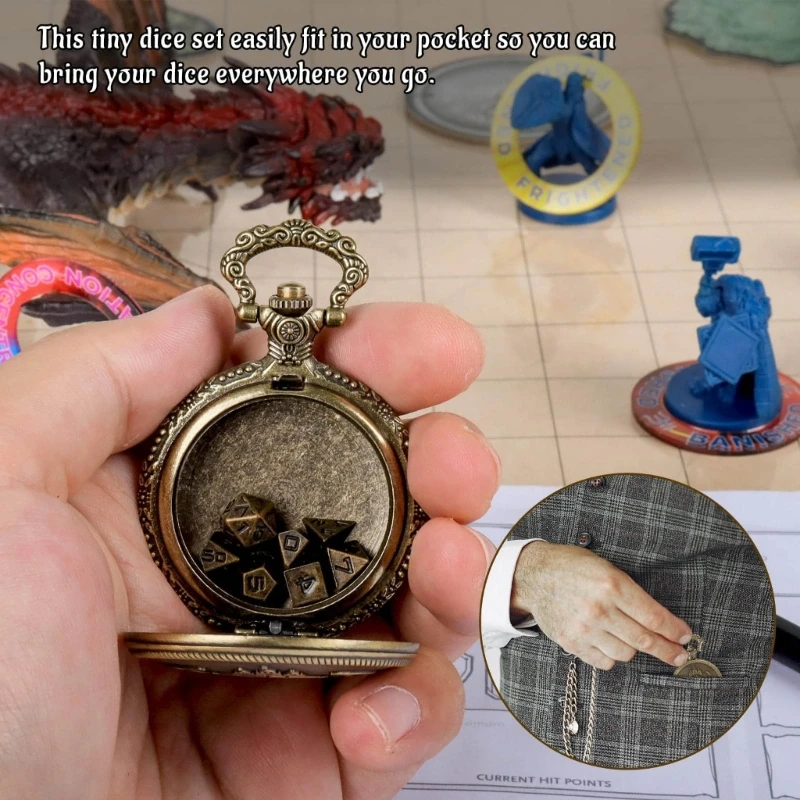 Mini Polyhedral Set Pocket Watch Case Polyhedral Micro Cubes Micro Dices Set image 3