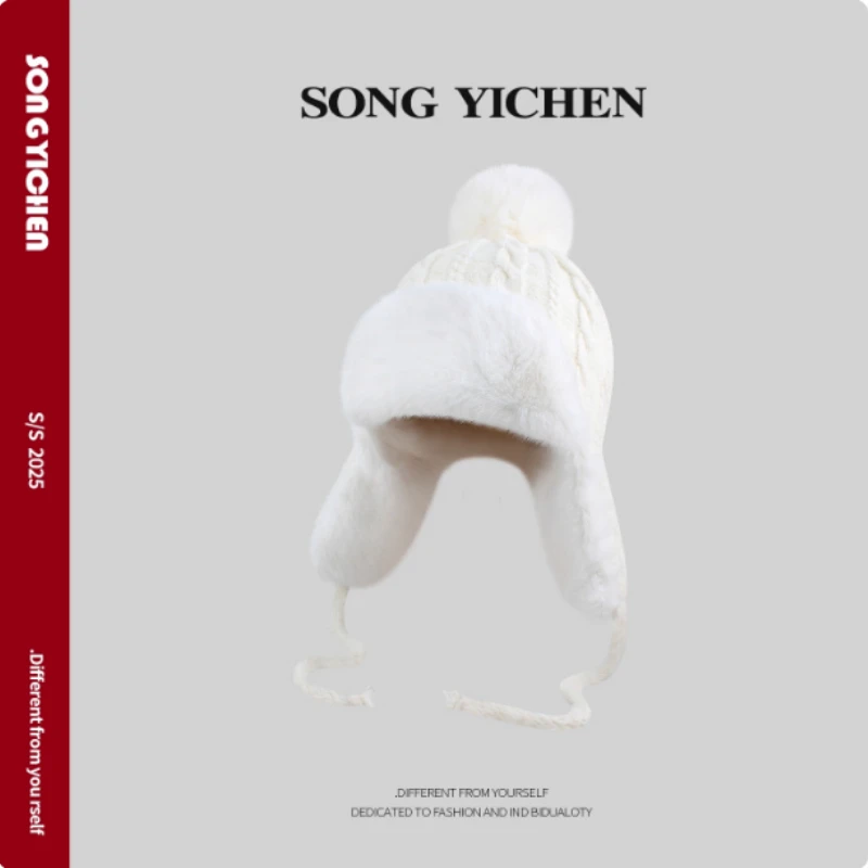 جديد الكورية أفخم محبوك قبعة الطيار الشتاء في الهواء الطلق سميكة الدراجات يندبروف حماية الأذن للحفاظ على الدفء Bomber القبعات للنساء