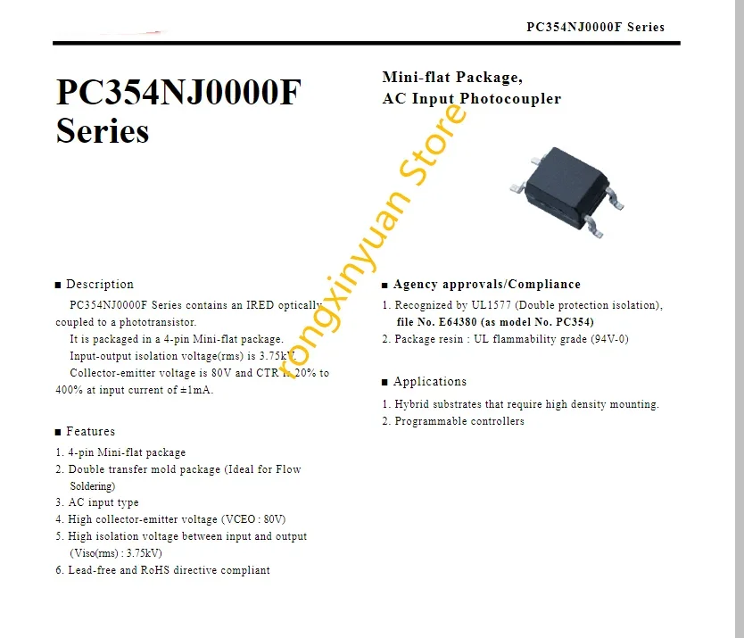 ミニフラットパッケージac入力フォトカプラーpc354nj0000f pc354 354 sop-4 pc354nj 100% 新品オリジナル