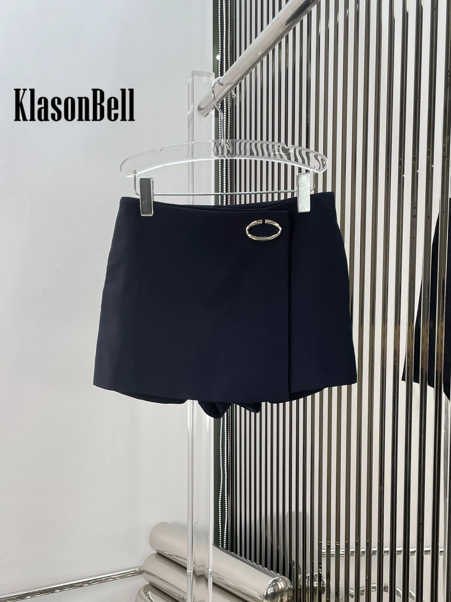 7.13 KlasonBell Women Fashion All-matches Letter Metal Button Decoration Split Skirt Shorts 2024 Summer New