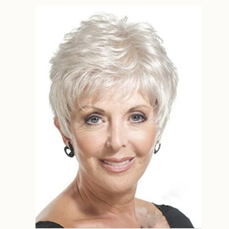 White Brown Short Straight Hair Mom Wig Middle-aged and Elderly Synthetic Headband Women Daily Use Wig Cover