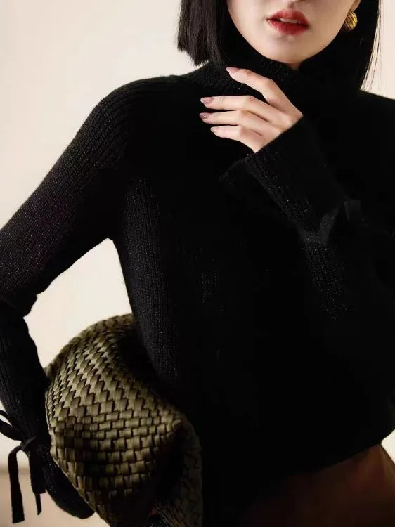 البومة تصميم الأرجواني عالية الياقة سترة المرأة ملابس داخلية قاعدة محبوك irt عادية Sle طويلة Sve الصوفية محبوك #2