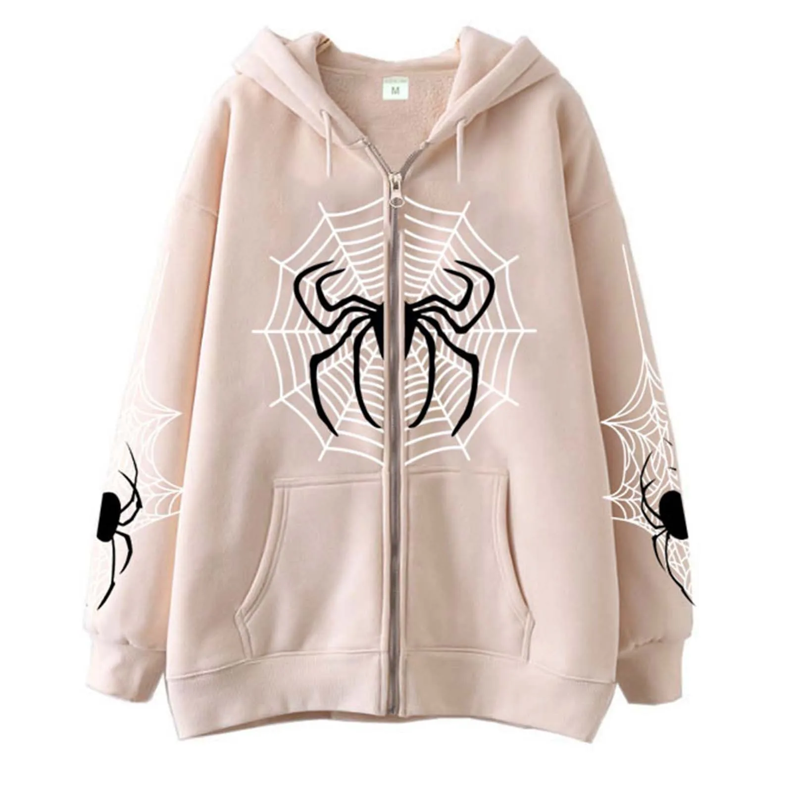 High Quality Gothic Ins Style Spider Web Y2K Zipper Women's Hoodies Sweatshirt Loose Oversized Harajuk High Street Streetwear