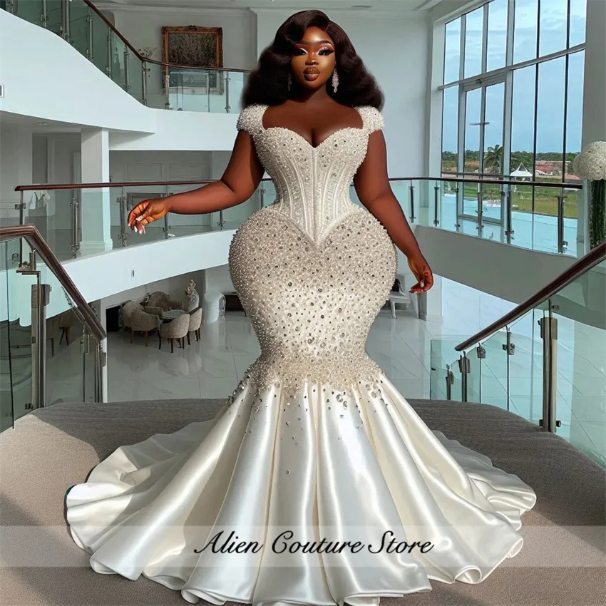 

New Design 2025 Beading Mermaid Wedding Dress 2025 Cap Sleeves Glitter Bridal Gowns Vestido De Noiva Customized
