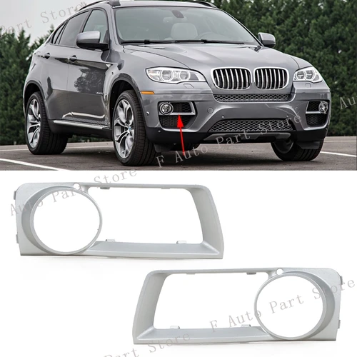 Luz antiniebla del parachoques delantero del coche, lámpara embellecedora con marco plateado, tapa de la cubierta, para BMW X6 E71 2012 2013 2014 51117312595