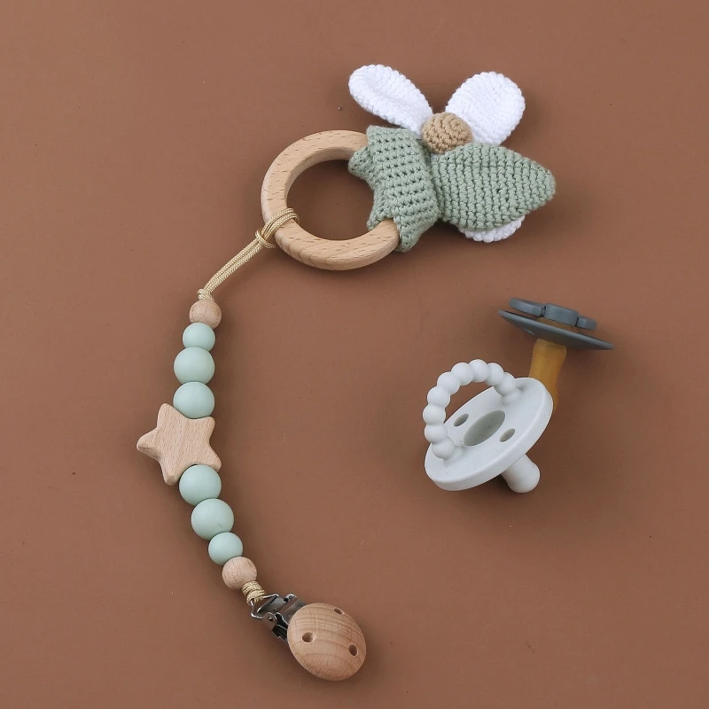 

2024 New 1Pc Baby Wooden Teether Crochet Rattle Toy BPA Free Wood Rodent Rattle Baby Mobile Gym Educational Toys Shower Gifts