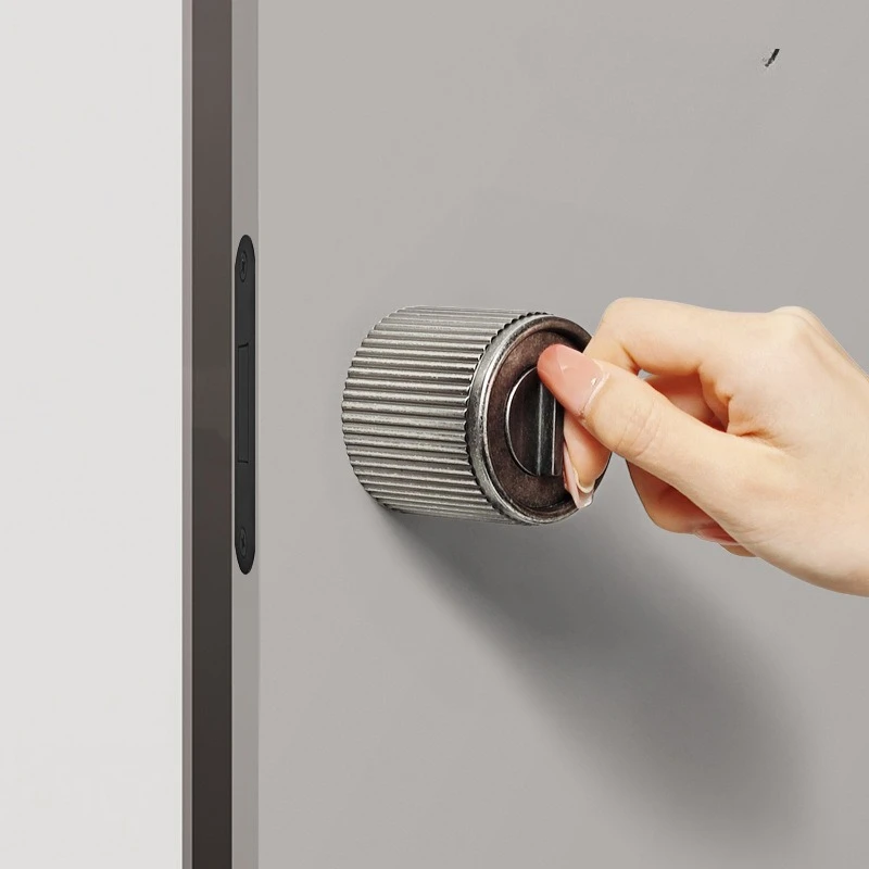 Minimalist Interior Bedroom Round Silent Magnetic Lock Room Hidden Keyhole Spherical Ecological Lock Wooden Door Handle