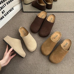 New Women's Slippers Closed Toe Round Toe Suede Clogs Sandals Autumn New Retro Solid Color Flat Bottom Women's Slingback Shoes