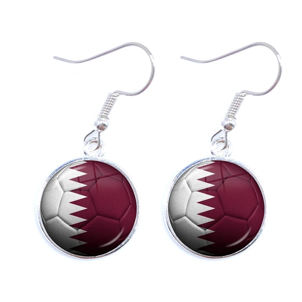 Qatar,Germany,Denmark,France,Spain,England,Belgium Football Pattern National Flag Glass Cabochon Drop Earrings for Fans Gift