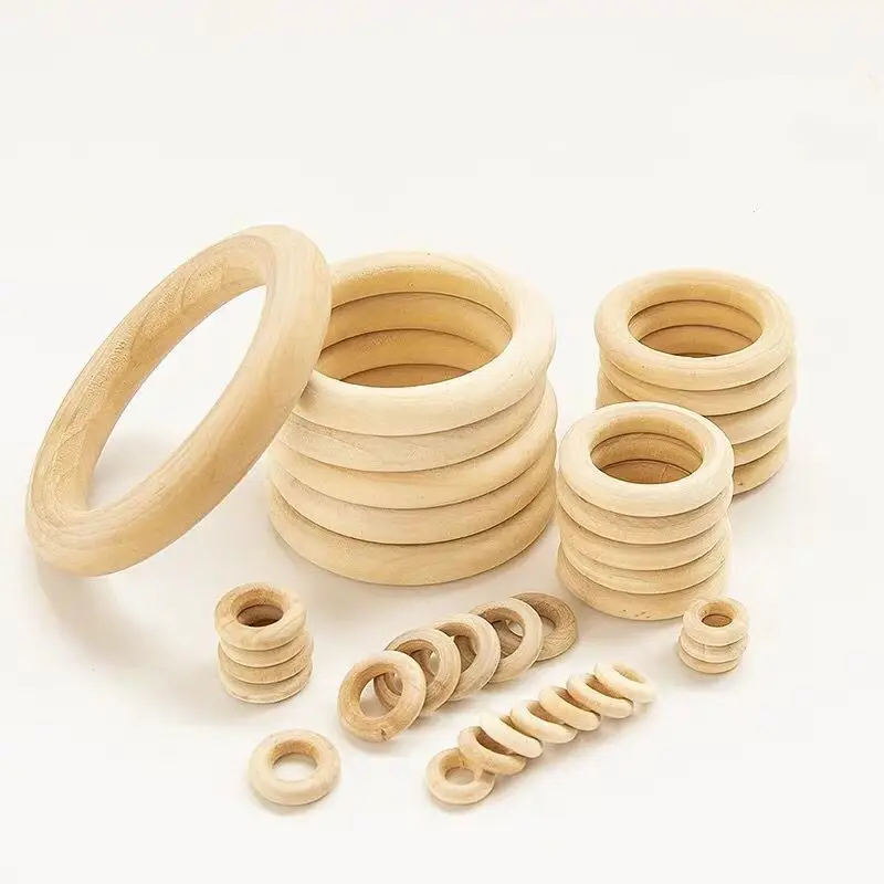 Anillos de madera Natural, cuentas, aros de madera sin terminar, mordedor para bebé, círculo de macramé, manualidades DIY, regal
