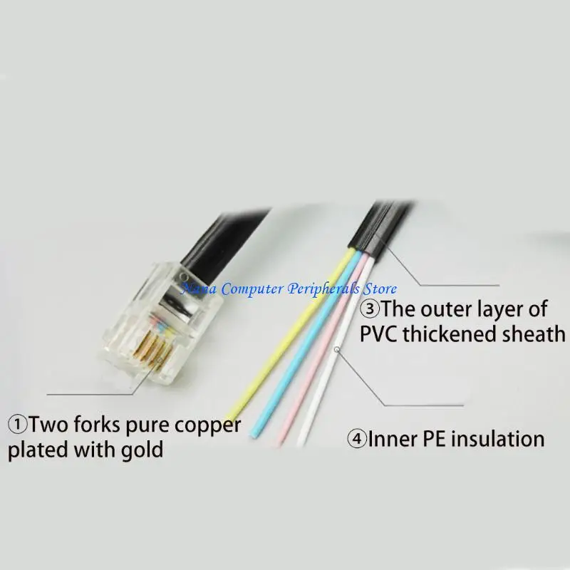 F68C RJ9 Cable teléfono en 6 pies Teléfono curvado teléfono fijo Teléfono Manejo línea línea 4p4c 6