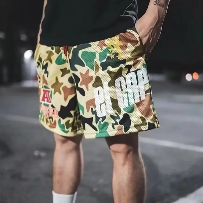 Shorts estampados com padrão masculino malha basquete esportes fitness shorts