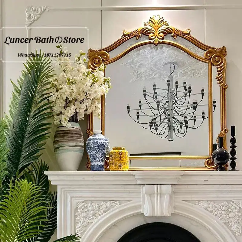 American Vintage Carved Wall Mirror, French Style Ornate Bathroom Mirror, Vanity Dressing Mirror for Entryway Fireplace